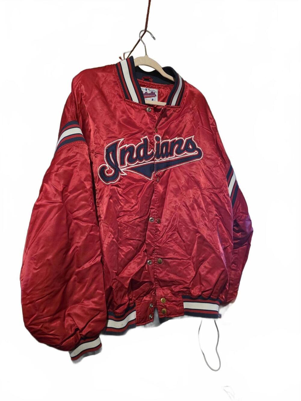 Vtg 90s Cleveland Indians Men's 2XL Red Satin Varsity Jacket